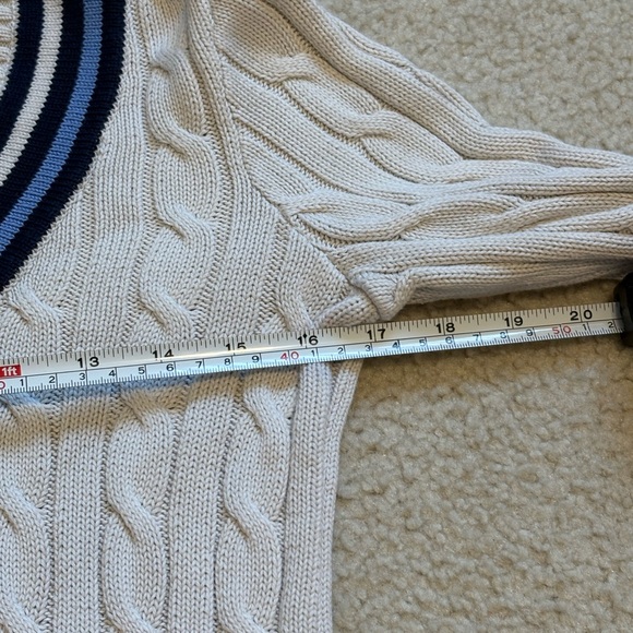 Lauren Ralph Lauren black label white & blue cable knit cricket sweater, sz PXS - Picture 4 of 6